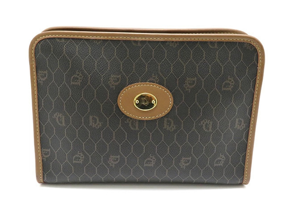 Christian Dior clutch bag brown leather